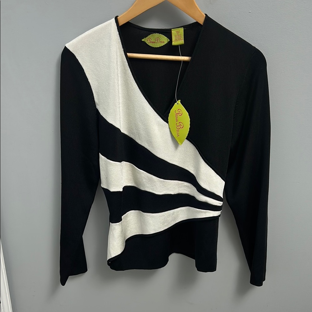 NWT Prima Bella Black and White Long Sleeve Blouse